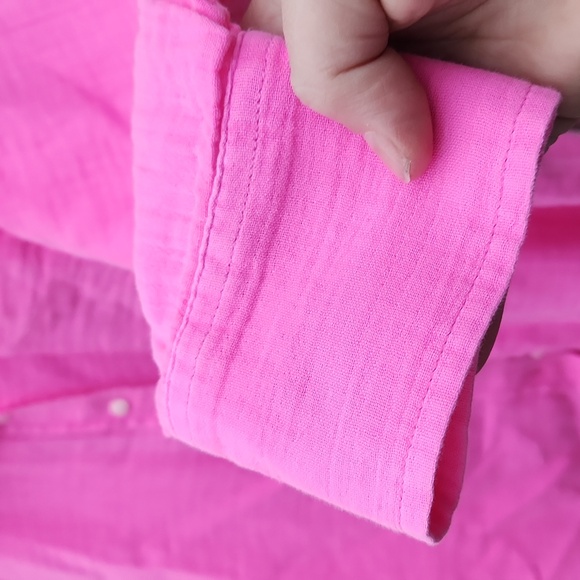 Gap Cotton Guaze Button Doen Super Neon Pink Large Lightweight Summer Bright - Picture 5 of 6